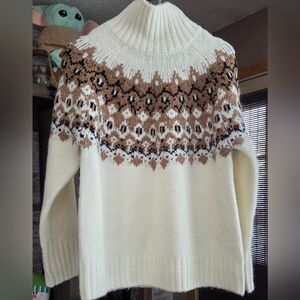 Women's Cream and Brown Fair isle  Patterned Sweater By Universal Standard